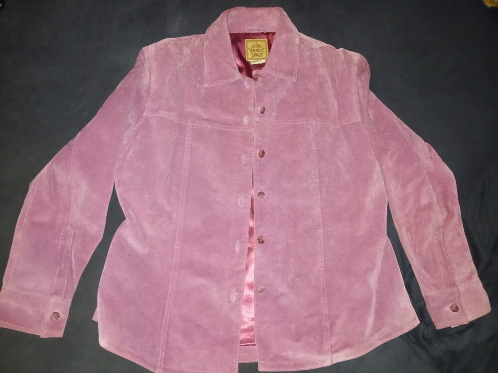 Womens Vintage A.M.I. Purple Leather/Suede 6-Buttons Up Coat Size L